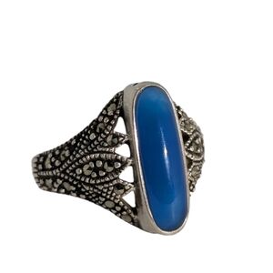 Vintage .925 Chalcedony Marcasite Sterling Silver Ring Size 9 3/4